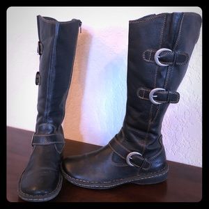 Black leather moto boots